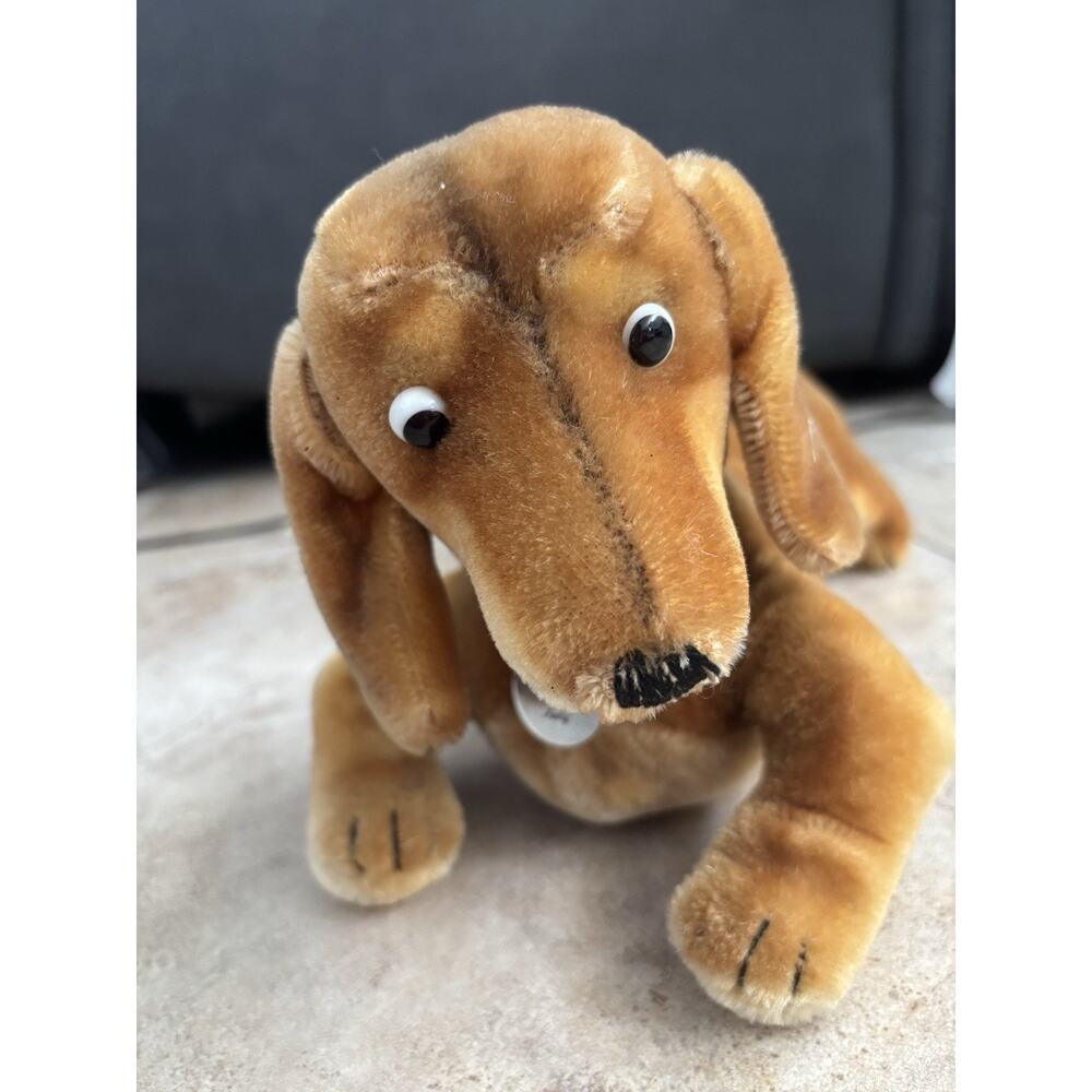 Vintage Steiff Hexie Dachshund Dog Mohair Plush Swivel Head 14” Red Collar 1950s